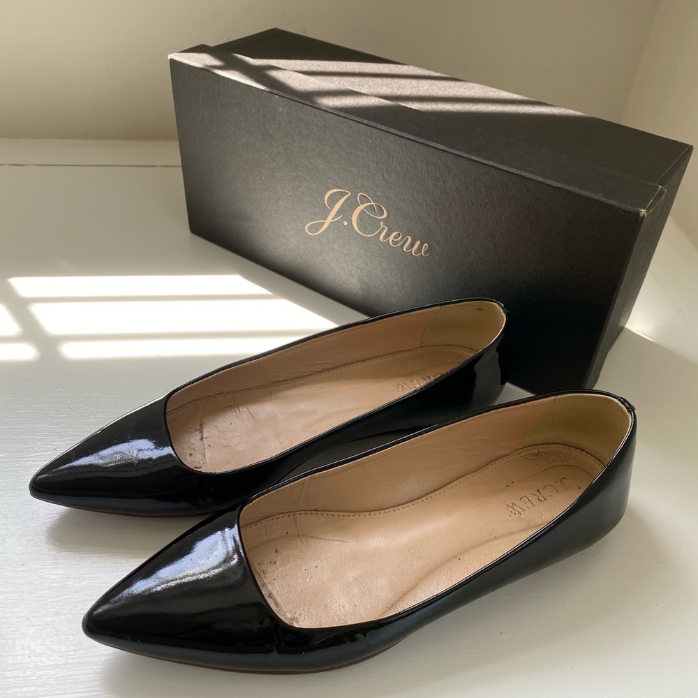 JCrew Harper Pointed Patent Flats 6.5 Black